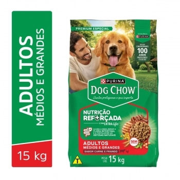 DOG CHOW EXTRA LIFE ADULTOS MÉDIOS E GRANDES 15KG